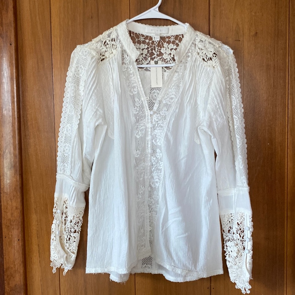 eri + ali off white/cream cotton lace top